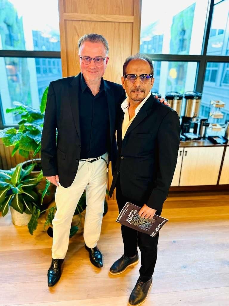 Amir Khan with Prof. Olaf Groth at UC Berkeley AI Leadership Accelerator